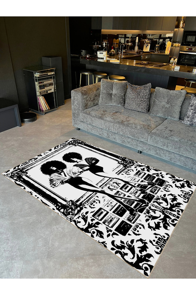 Rugs Modern Halı Buse Koleksiyonu Siyah Beyaz Temalı Kaset ve Kadın Desenli D...