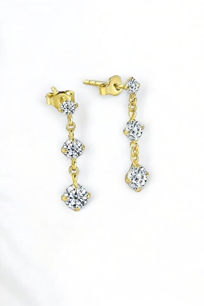 jelux silver 925 Ayar Gümüş Tria Süzme Sallantılı Model Çivili Gold Küpe
