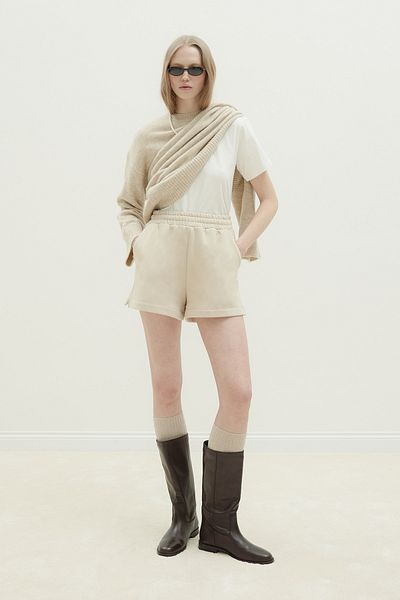 Suud Collection Beige Ena Cotton Shorts