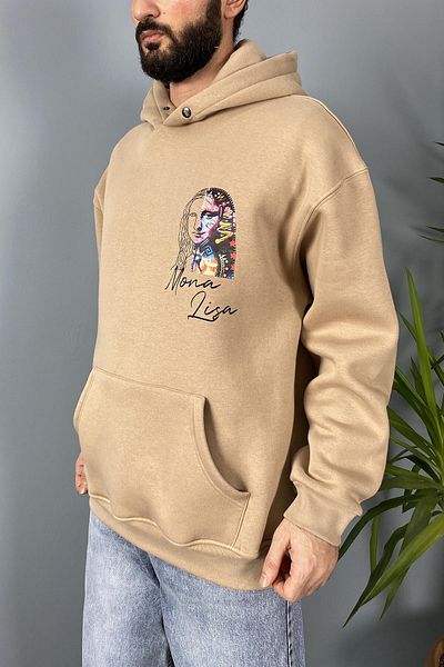 Alışveriş Sokağı Mona Lisa Printed Oversize Pocket Hooded Sweatshirt
