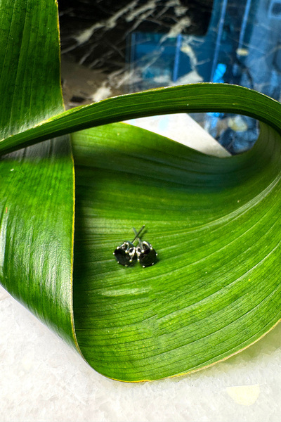 MOONİ ACCESSORİES Steel Solitaire Model Zircon Black Stone Design Ball Silver Silver Color Earrings