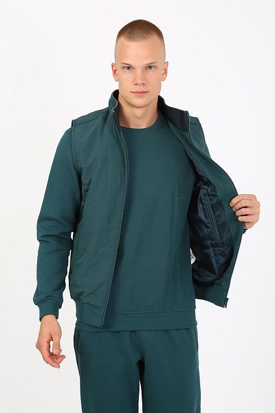 Escetic Green Casual Raster Lakos 3 Yarn Fabric Men's Tracksuit Set with 5 Pockets, Triple, Vest Tk0062
