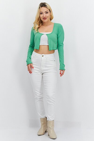 New Look Women Scoop Neck Long Sleeves Textured Top, Green