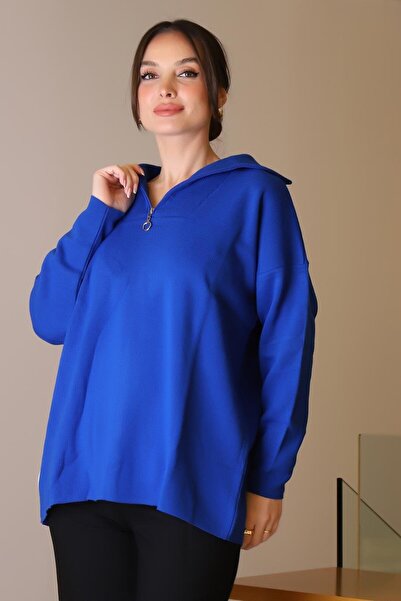 Nazen Giyim سترة نسائية ذات ياقة واسعة وسحاب 6078-2K5