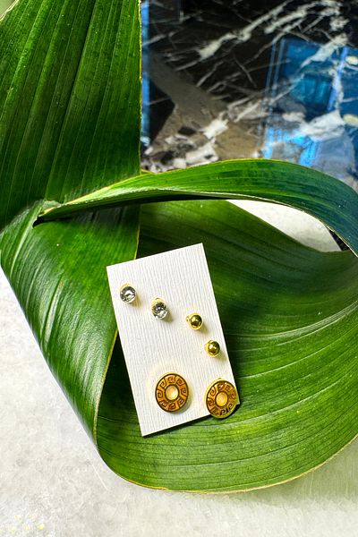 MOONİ ACCESSORİES Steel Italian Design Zircon Stone Round Set of 3 Gold Gold Color 316L Earrings