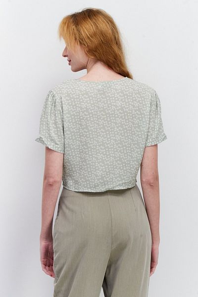 NA-KD Women V Neck Short Sleeve Floral Print Blouse, Sage