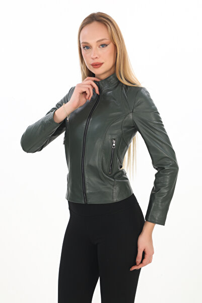 db deriburada original Women's Zippered Short Model Genuine Leather Coat - 07