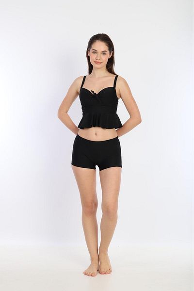RAPAPA Μπικίνι Tankini με μαύρο λεπτό λουράκι με άδειο σορτς - 7276