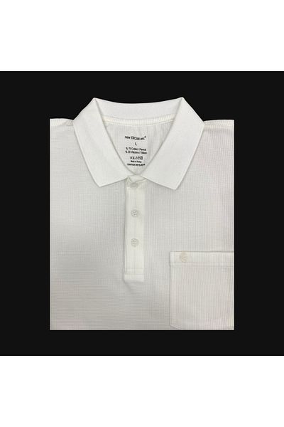 Sadık Collection Ανδρικό μπλουζάκι Polo μεγάλου μεγέθους με υφαντό γιακά με βάφλα - Λευκό 4009