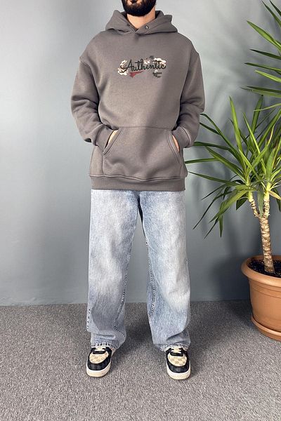Alışveriş Sokağı Authentic Printed Oversize Pocket Hooded Sweatshirt