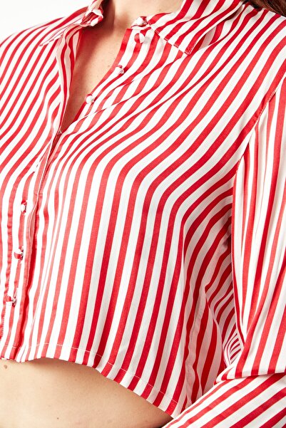 The Kooples Women Spread Neck Long Sleeve Stripe Shirts, Red