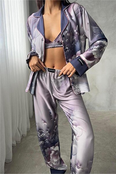 COCCOLARSI Corso D'acqua Saten Üçlü Pijama Takımı Cdk16