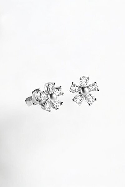 jelux silver Gümüş 925 Ayar 8 Mm Çivili Papatya Zirkon Taşlı Küpe