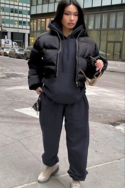 YAKAMEL Set de trening pentru femei, supradimensionat, cu glugă, din bumbac c...