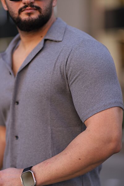 Trendseninle Men's Gray Knitted Short Sleeve Shirt