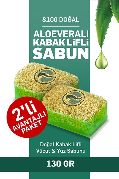 wellnessyaşam 2 Pack Natural Pumpkin Fiber Aloe Vera Soap - 130 Gr, Natural Revitalizing Your Skin
