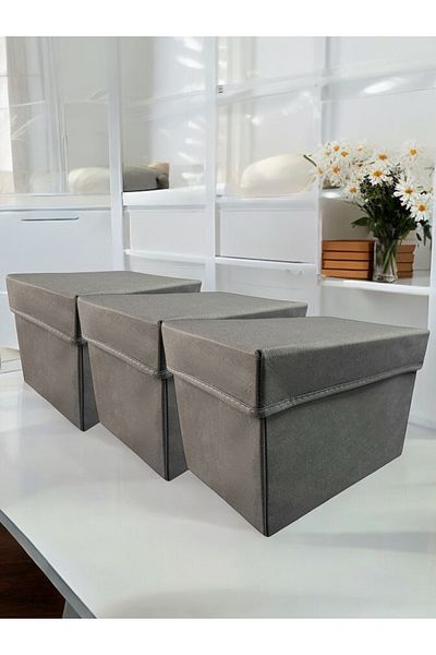 Balkan Room Anthracite Cabinet Organizer Box with Lid - 3 Pieces, Multi-Purpose, Large 30X20X20 cm