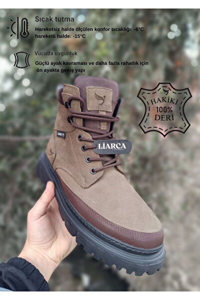 Liarca Hakiki Deri  Garantili Soğuk Geçirmez Kaymaz Eva alt ve Rahat İç Taban Kışlık Erkek Bot