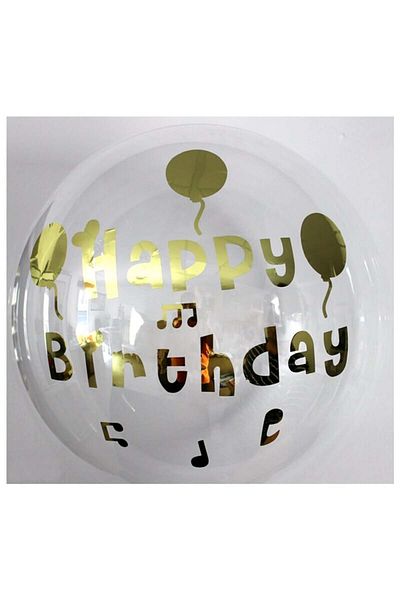 Parti Adresi Happy Birthday Written Birthday Balloon Transparent Bobo Balloon Gold