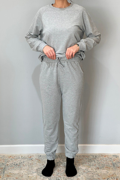 REMSA Kadın Sweatshirt Paçası Lastikli Eşofman Takımı 8006 Gri