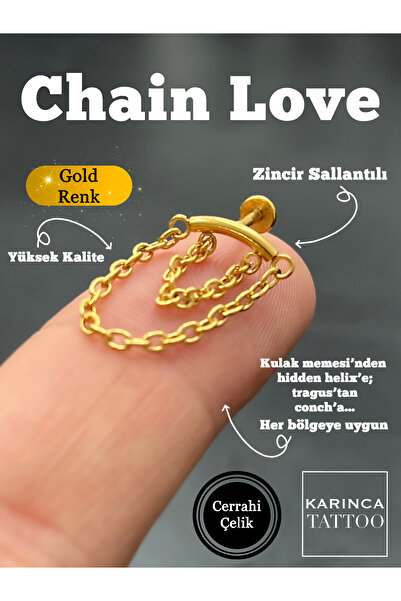 Karınca Piercing Çift Zincir Sallantılı Labret Piercing Tragus Hidden Helix Conch Flat Piercing Cerrahi Çelik