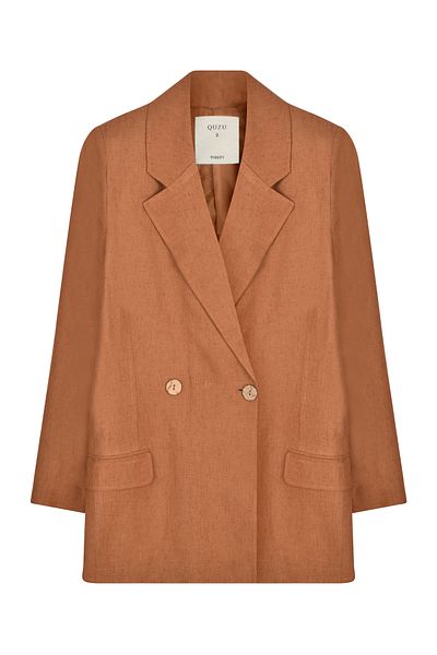 Quzu Double Breasted Collar Single Button Linen Blazer Jacket Brown