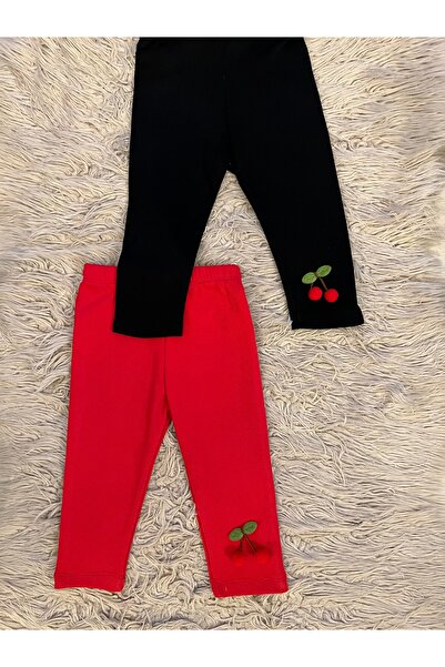 enes baby حزمة من 2 طماق للفتيات من القماش المضلع المرن بتفاصيل الكرز