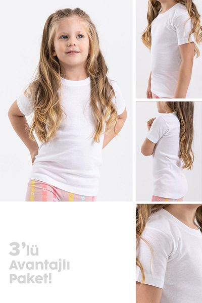 BAYKAR Girls' Cotton Round Neck Undershirt T-Shirt 3 Pack 4444* White
