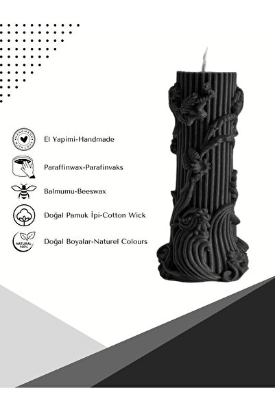 Candle Shadow Bloom, Siyah Zarafet, Dekoratif 2 Adet Siyah Mum & Kandil