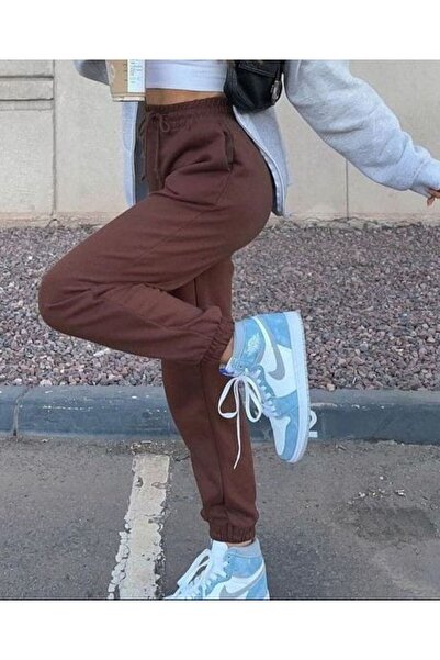 THE WHITE Γυναικεία φούτερ παντελόνια Jogger με καφέ λαστιχένια πόδια