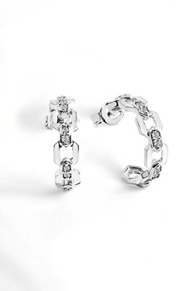 jelux silver Gümüş 925 Ayar Zincir Model Zirkon Taşlı 1,5 Cm Çivili Halka Güm...