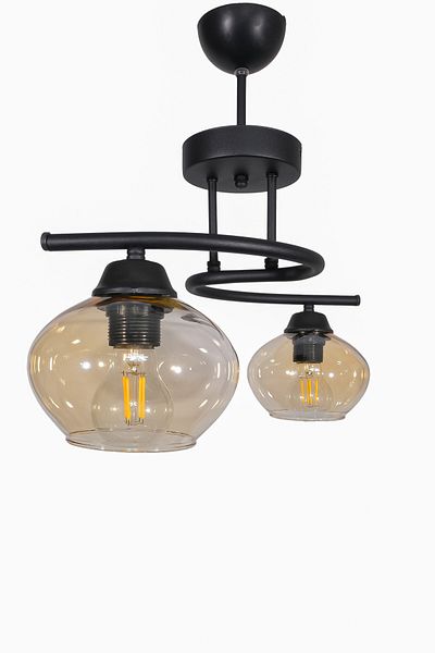 Fer Avize Fuji Modern Decorative Black Color Glass Double Chandelier Living Room - Kitchen - Bedroom