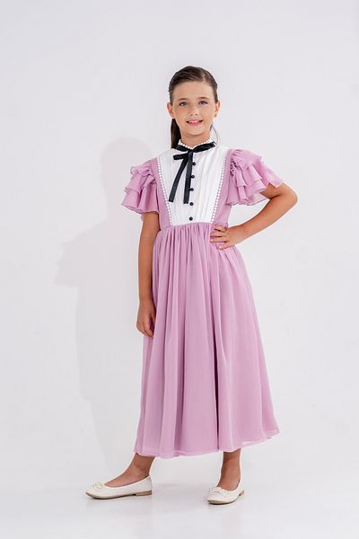 Eray Kids Βραδινό φόρεμα με πλισέ σιφόν μακρύ κορίτσι με βολάν μανίκια
