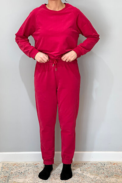 REMSA Burgundy Women's Sweatshirt and Sweatpants Set - Elastic Leg 8006