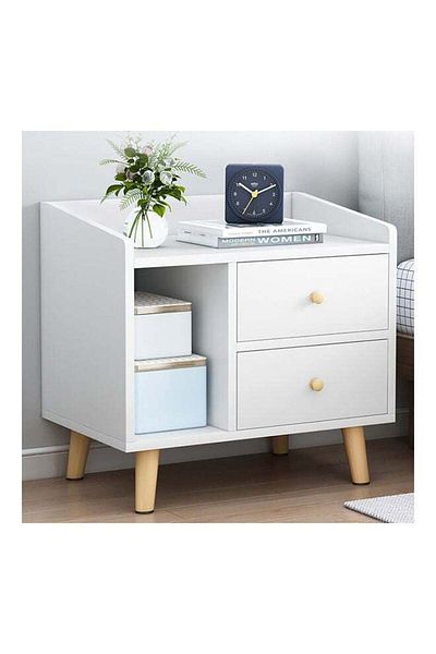 soufa dibaj Nightstand | Bedroom Rustic Side Table Simple Bedside End Table 43x30x48 cm - White