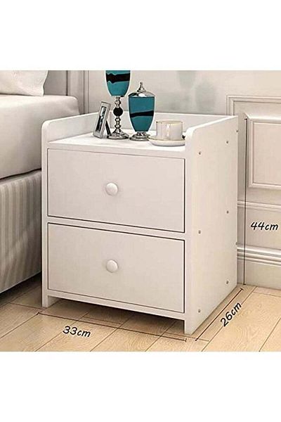 soufa dibaj Nightstand | Wood Nightstand Table Bedside Cabinet with Two Drawers 36x30x45 Cm - White