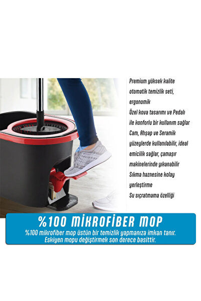 grimorlife Ultra Güçlü Pedallı Döner Başlıklı Mop Temizlik Seti 16 Litre