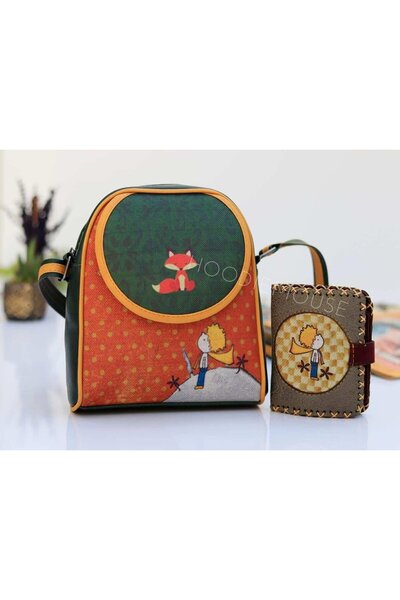 HOODİEMOUSE Little Prince Figured Small Messenger Bag Green and Small Wallet ...