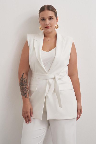 MYLİNE Lined Belted Long Vest