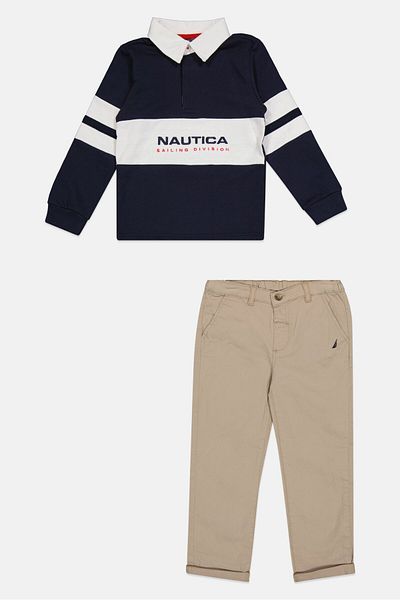 Nautica Kids Boy 2 Pcs Embroidered Polo Shirt And Pant Set, Navy