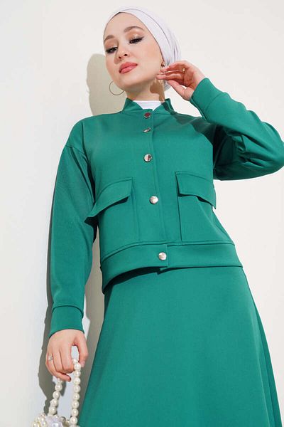 VOLT CLOTHİNG Women's Metal Buttoned Skirt Scuba Double Suit