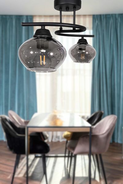 Fer Avize Fuji Modern Decorative Black Color Glass Double Chandelier Living Room - Kitchen - Bedroom