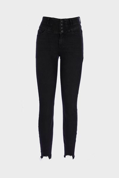 CROSS JEANS Judy Anthracite High Waist Placket Zippered Button Detail Cutout Skinnyfit Jean Pants C 4521-203