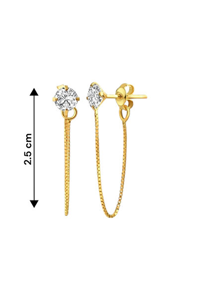 jelux silver Gümüş 925 Ayar 5 Mm Küp Zincirli Gold Küpe