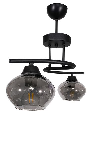 Fer Avize Fuji Modern Decorative Black Color Glass Double Chandelier Living Room - Kitchen - Bedroom
