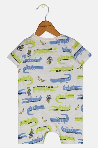 Cool Club Toddlers Boy Crew Neck Allover Print Rompers, White Combo