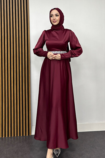 Tesettür Diyarı Bel Taş Detaylı Kolu Manşetli Abiye