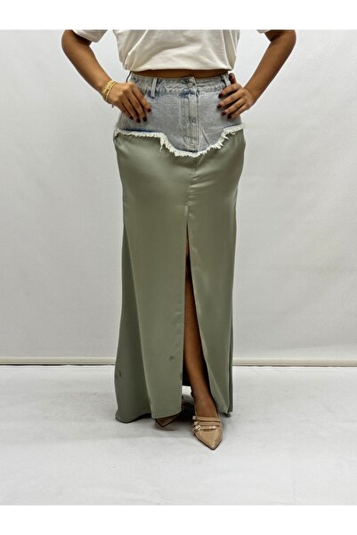 İTALYAN BUTİK Italian Denim Detail Satin Skirt