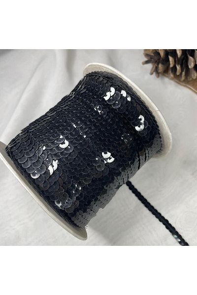Bukle İplik Shiny Black Holo Flake Decorative Strip - Flake Diameter 0.6 cm (5 Meters)