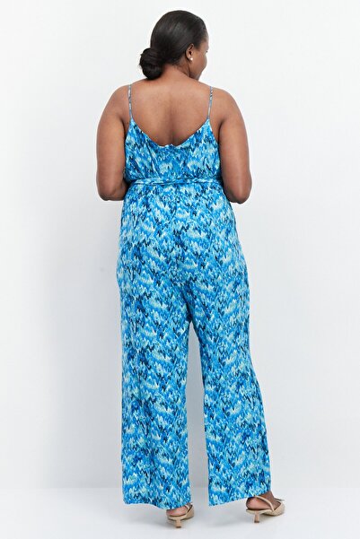 Bar III Women Plus Size Sleeveless Abstract Print Jumpsuits, Blue Combo